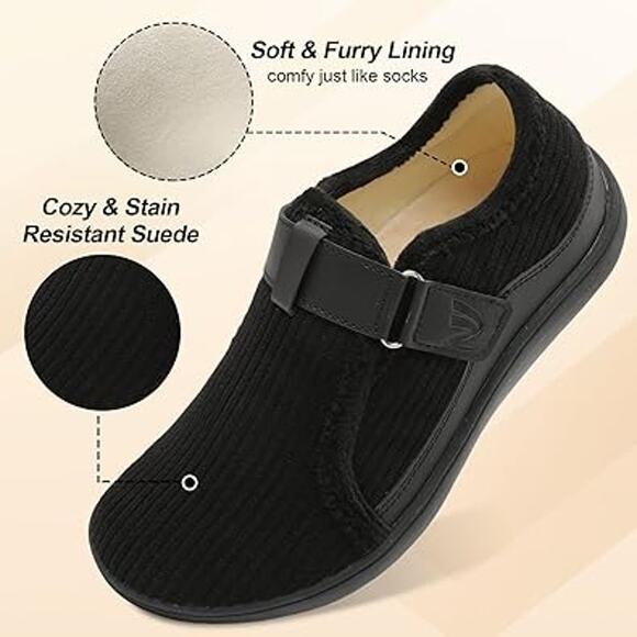 Spesoul Womens 6.5 Black Corduroy Wide Toe Box Hook Loop Slide On Slipper Shoes - Picture 5 of 7